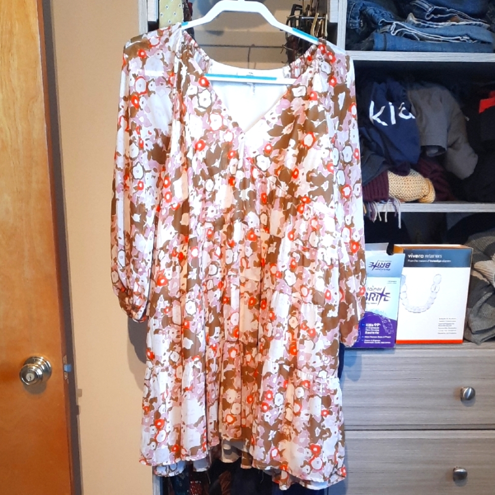 Floral Pink And Olive Mini Dress